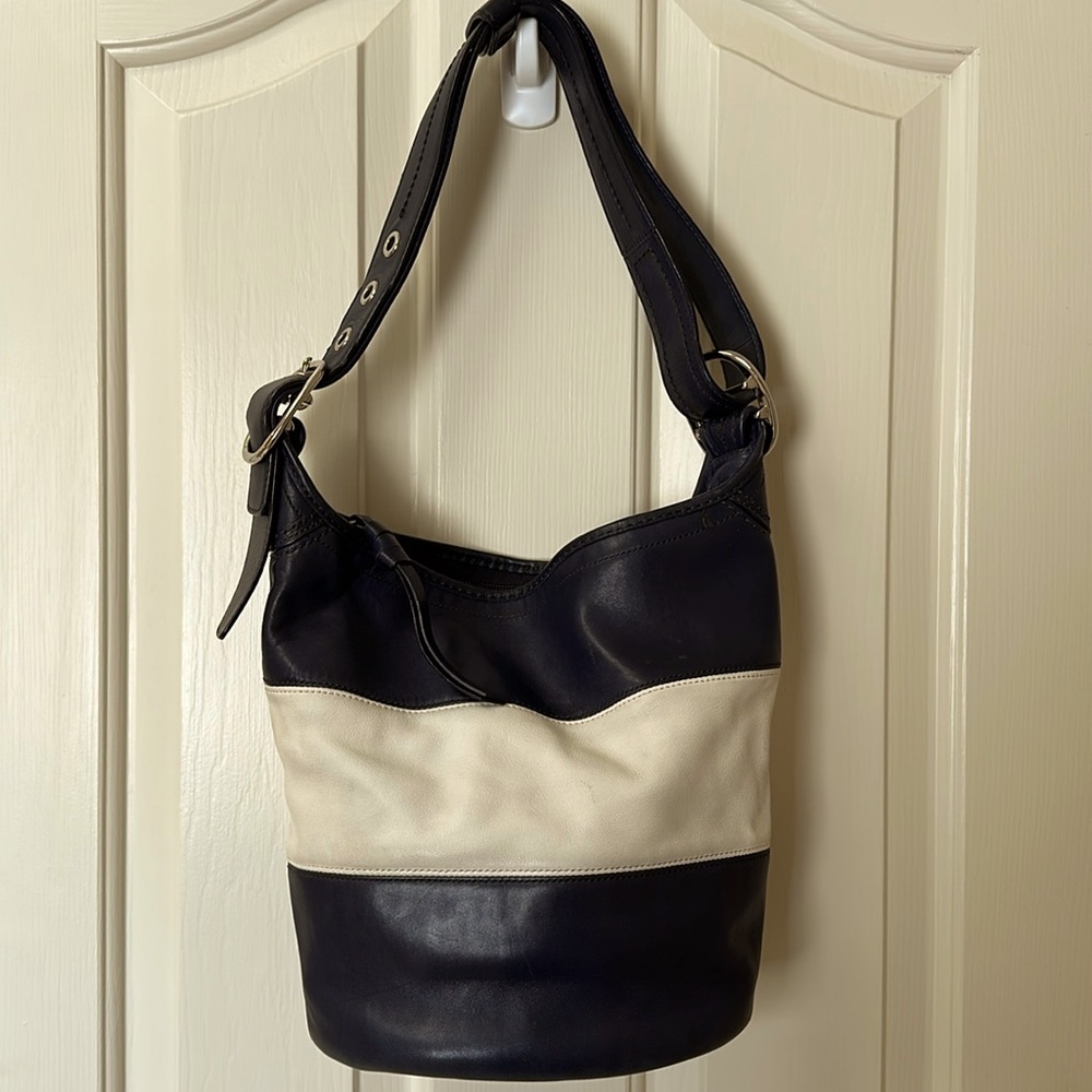Coach navy and white bucket bag